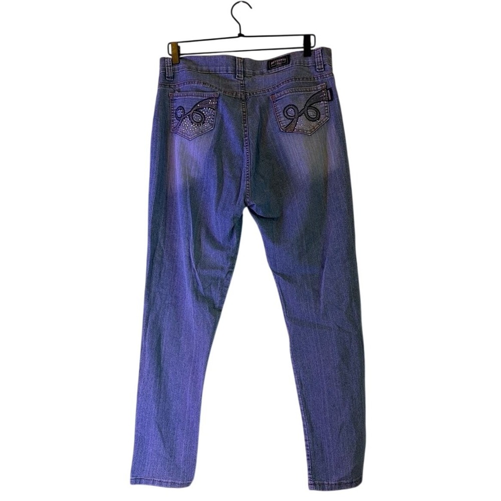 Reygonss Woman Evolution Blue Rhinestone Embellished Slim Jeans Womens‎ 34 Waist